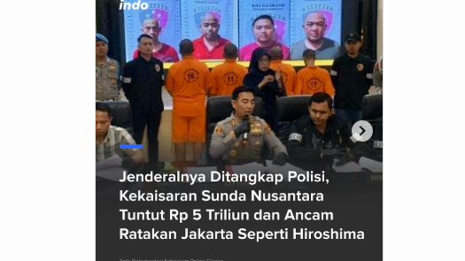 Kekaisaran Sunda Nusantara Tuntut Rp 5 Triliun ke Polisi, Ancam Bubarkan NKRI