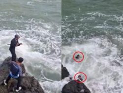 Viral! Detik-Detik 2 Pemancing di Sukabumi Hilang Dihantam Ombak Pantai Cikeueus