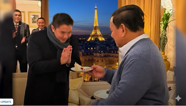 Prabowo Bikin Kejutan di Paris: Ultah Seskab Teddy Jadi Momen Viral di Sela Bertemu Macron